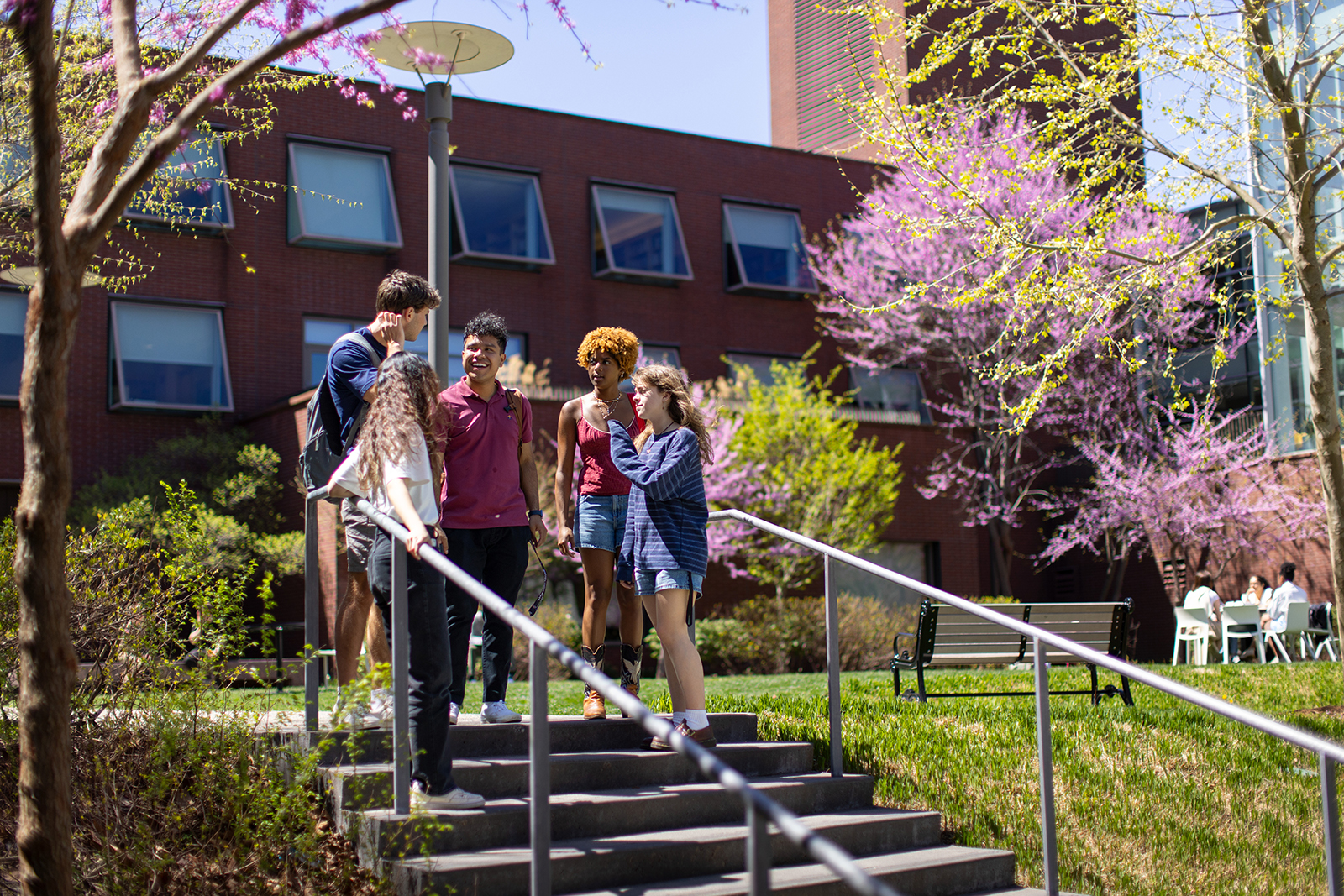 Students convened on stairs